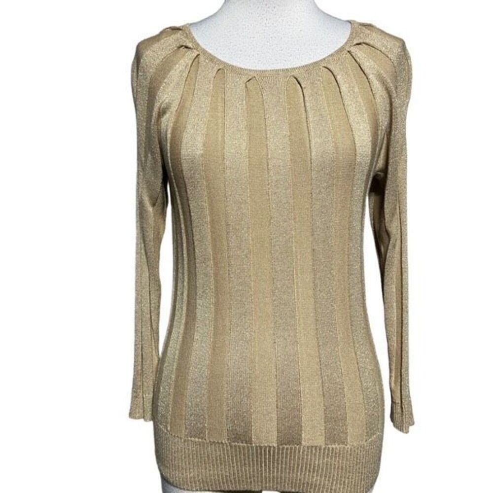 Joseph A NWT Long Sleeve Ribbed Metallic Gold Sweater Petite Small